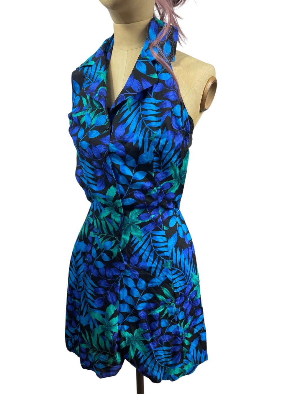 90s Jamie Brooke Tropical Romper Sm Blue Shorts Floral Summer Vacation Island - Picture 3 of 12